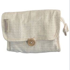 L’Occitane En Provence cosmetic bag makeup case white zipper button woven cotton